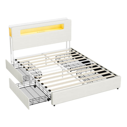 Double/Queen/King  Bed Frame With 2 Drawers LED USB Charging Headboard Bedroom Furniture