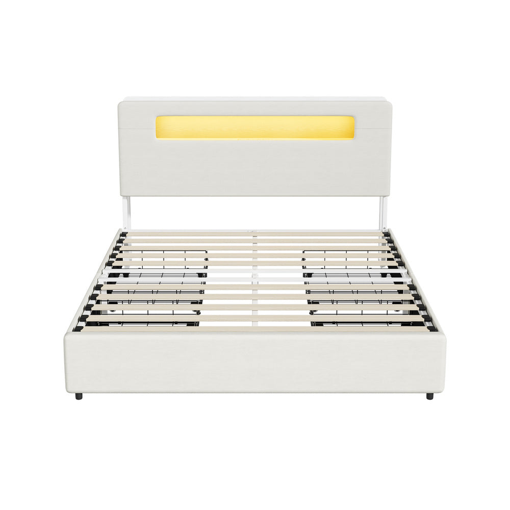 Double/Queen/King  Bed Frame With 2 Drawers LED USB Charging Headboard Bedroom Furniture