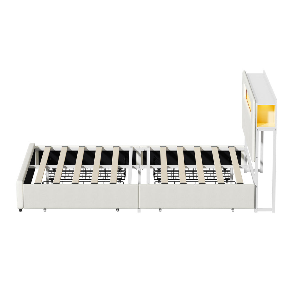 Double/Queen/King  Bed Frame With 2 Drawers LED USB Charging Headboard Bedroom Furniture