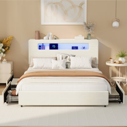 Double/Queen/King  Bed Frame With 2 Drawers LED USB Charging Headboard Bedroom Furniture