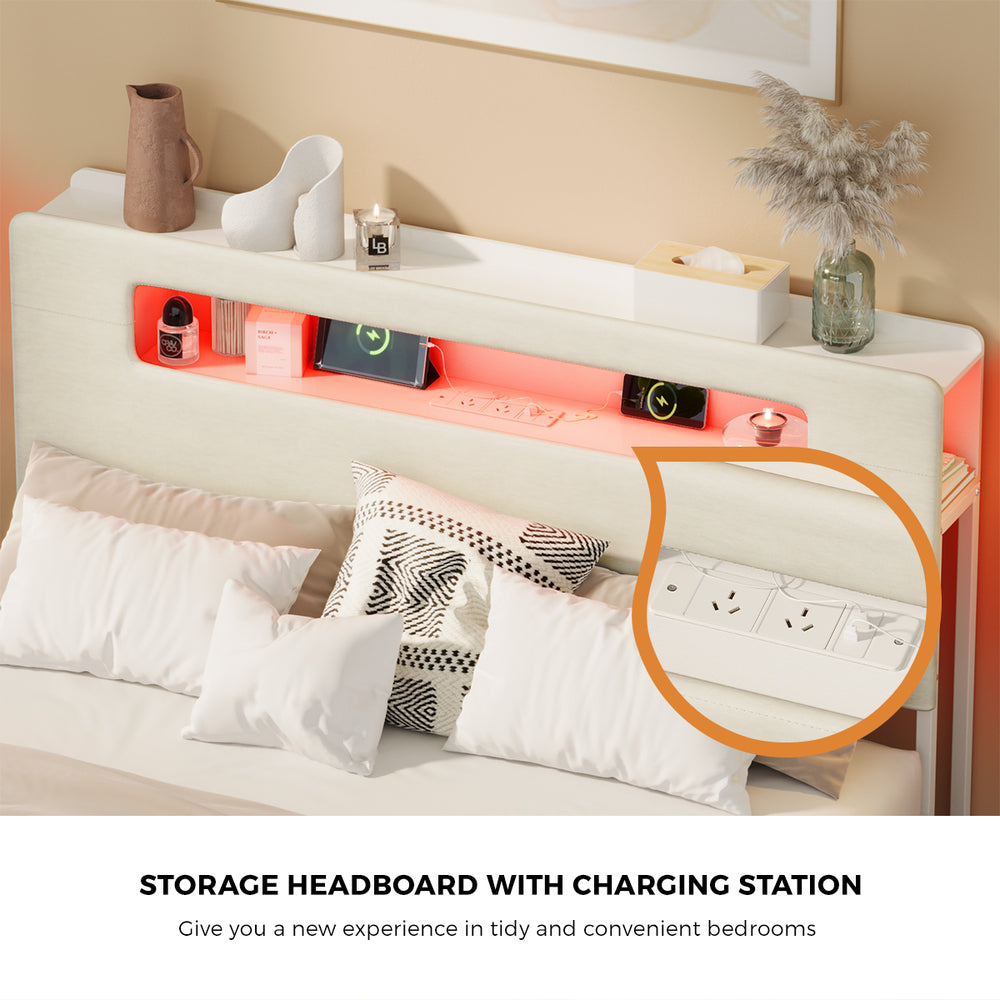 Double/Queen/King  Bed Frame With 2 Drawers LED USB Charging Headboard Bedroom Furniture