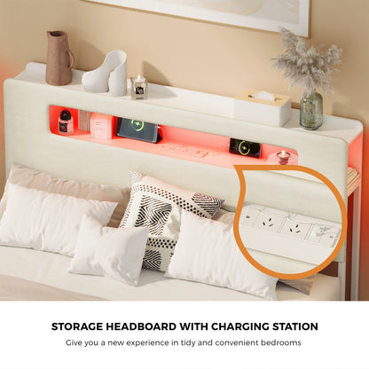 Double/Queen/King  Bed Frame With 2 Drawers LED USB Charging Headboard Bedroom Furniture