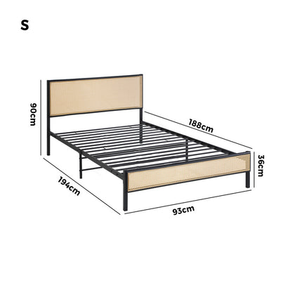 Metal Bed Frame All Sizes with Rattan Board