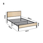 Metal Bed Frame All Sizes with Rattan Board