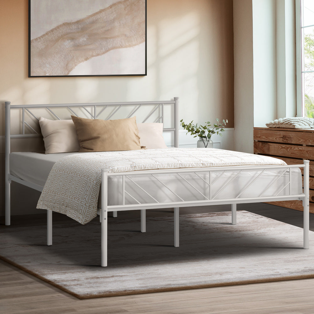 Metal Bed Frame Double Metal Base Mattress Platform White