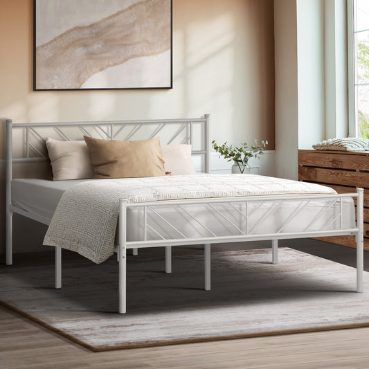 Metal Bed Frame Double Metal Base Mattress Platform White