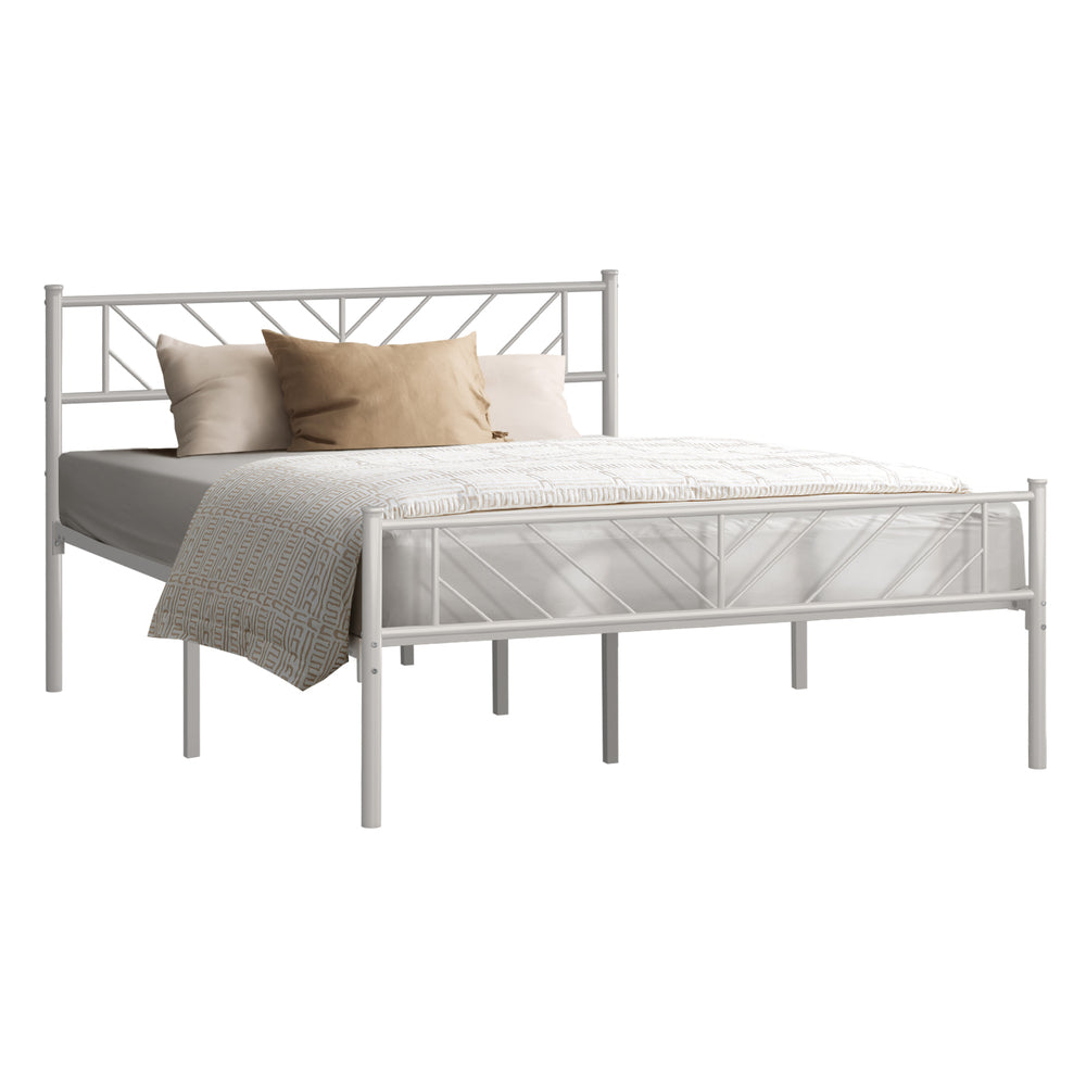 Metal Bed Frame Double Metal Base Mattress Platform White
