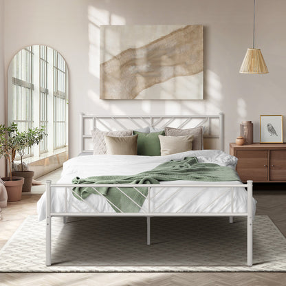 Metal Bed Frame Double Metal Base Mattress Platform White