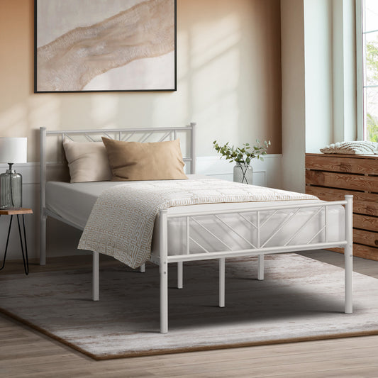 Metal Bed Frame King Single Metal Base Platform White