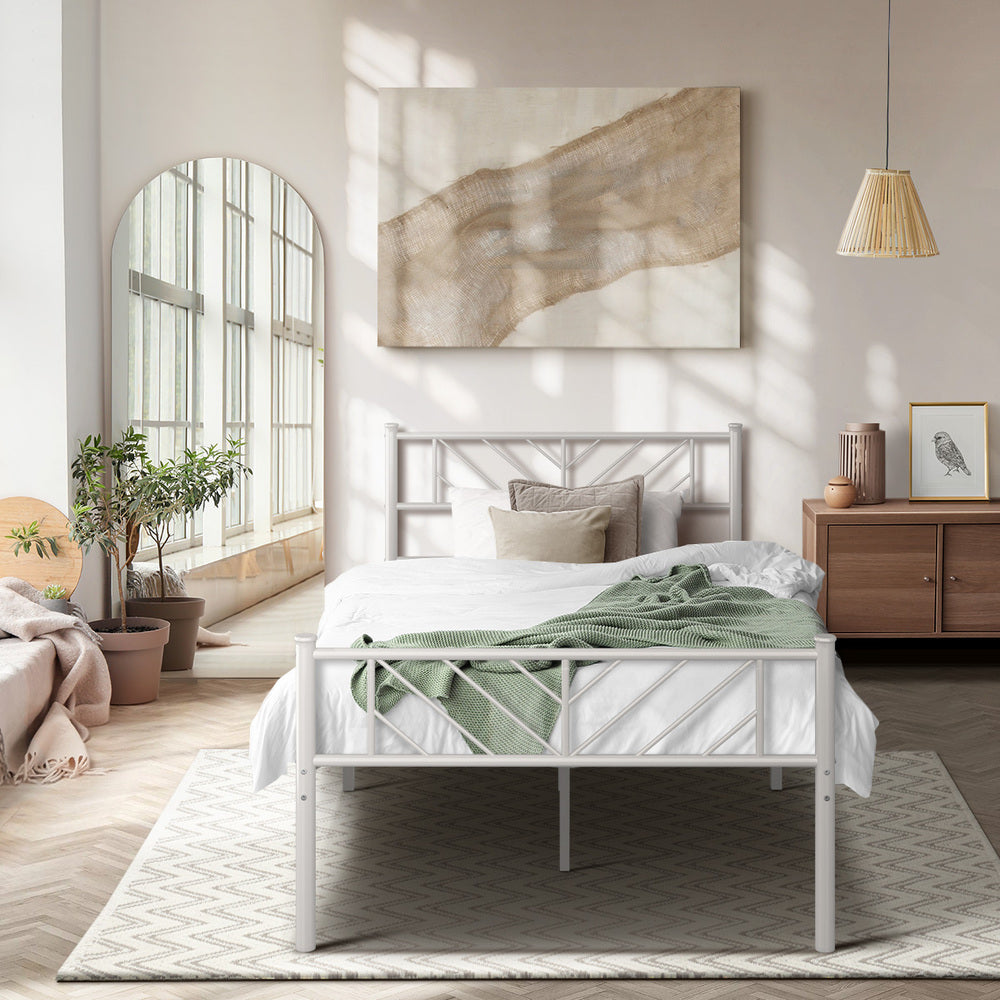 Metal Bed Frame King Single Metal Base Platform White