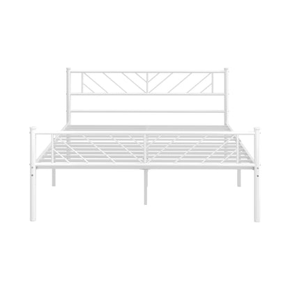 Metal Bed Frame Queen Size Metal Base Mattress Platform White