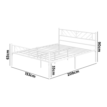 Metal Bed Frame Queen Size Metal Base Mattress Platform White