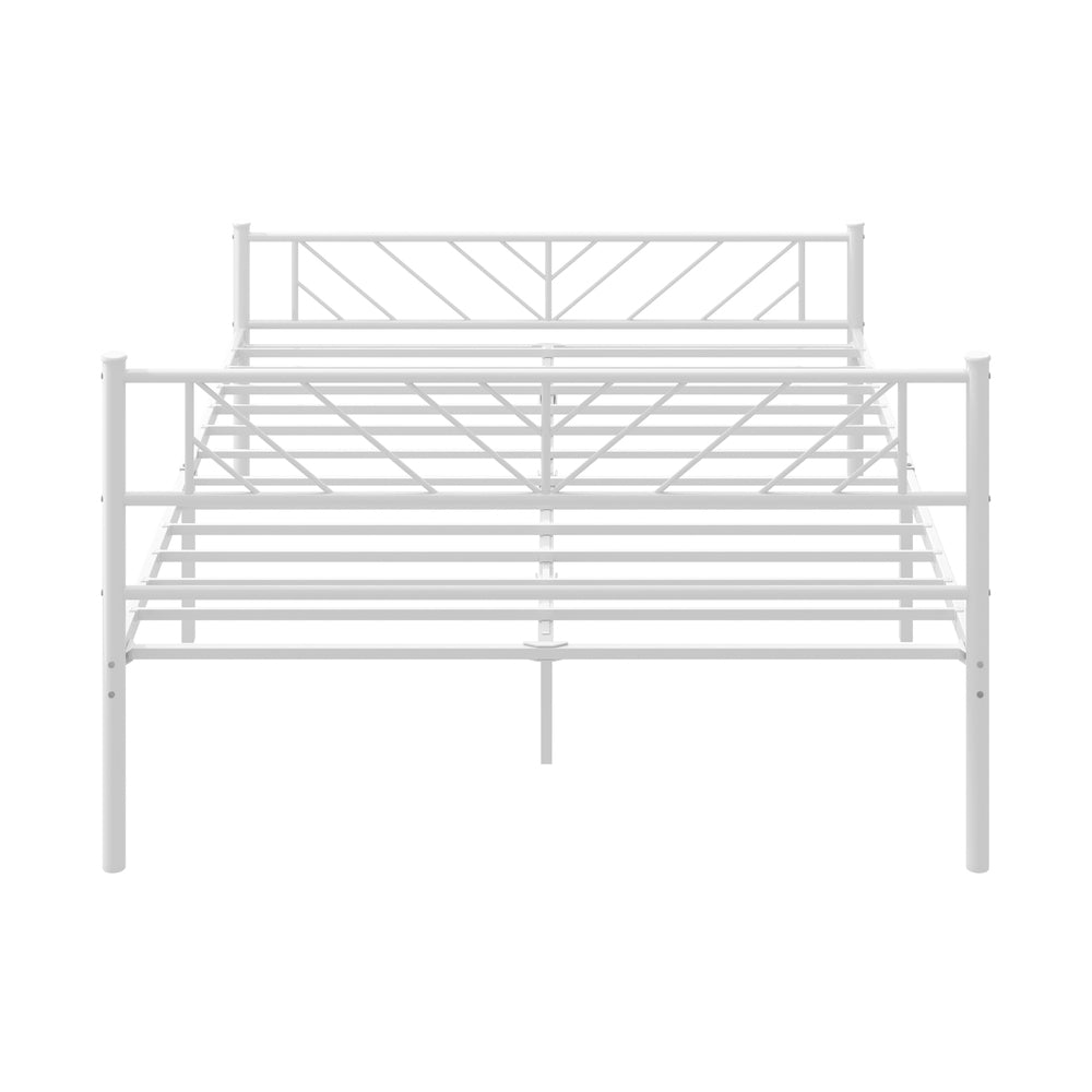 Metal Bed Frame Queen Size Metal Base Mattress Platform White