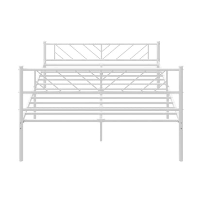 Metal Bed Frame Queen Size Metal Base Mattress Platform White