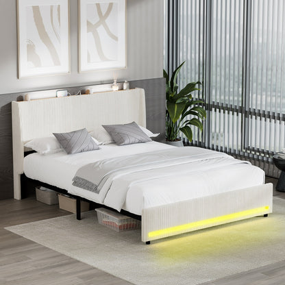 Double Bed Frame With LED Storage 202x144x102cm