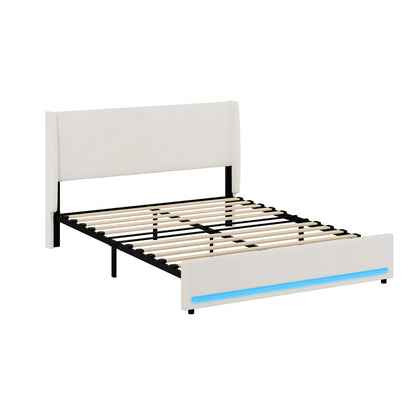 Double Bed Frame With LED Storage 202x144x102cm