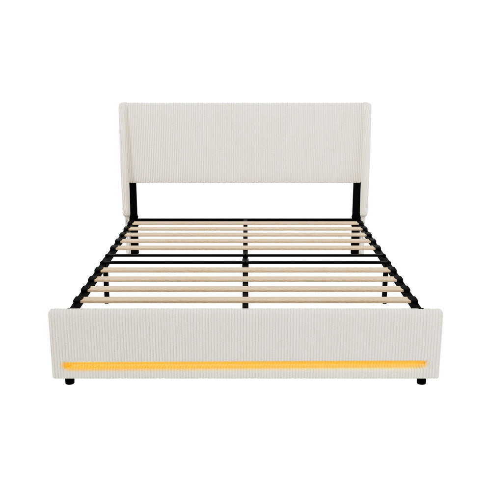 Double Bed Frame With LED Storage 202x144x102cm