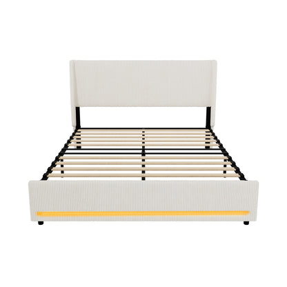 Double Bed Frame With LED Storage 202x144x102cm
