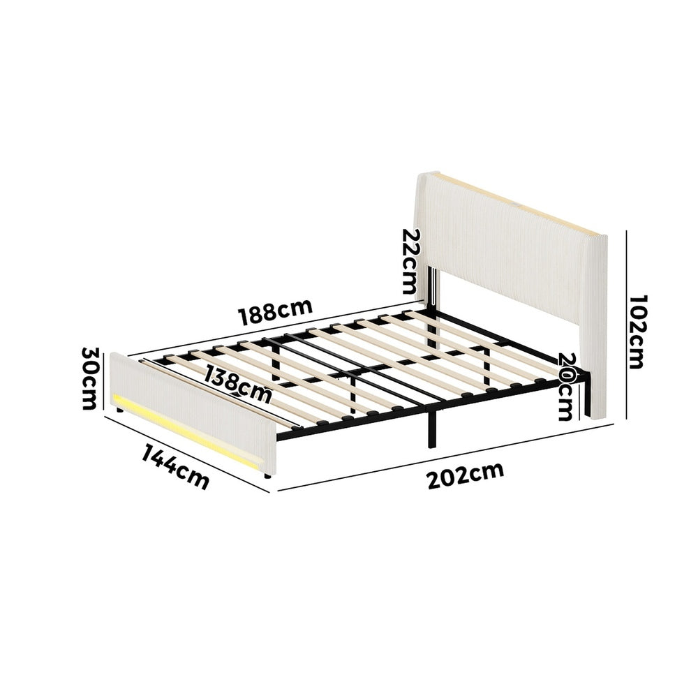 Double Bed Frame With LED Storage 202x144x102cm