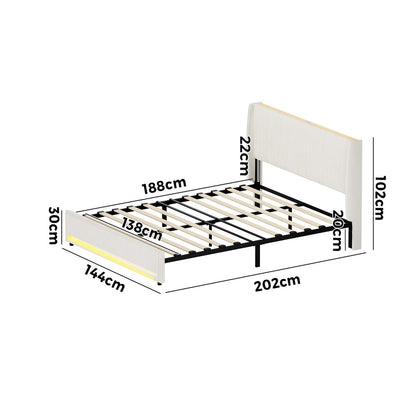 Double Bed Frame With LED Storage 202x144x102cm