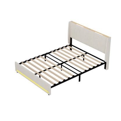 Double Bed Frame With LED Storage 202x144x102cm