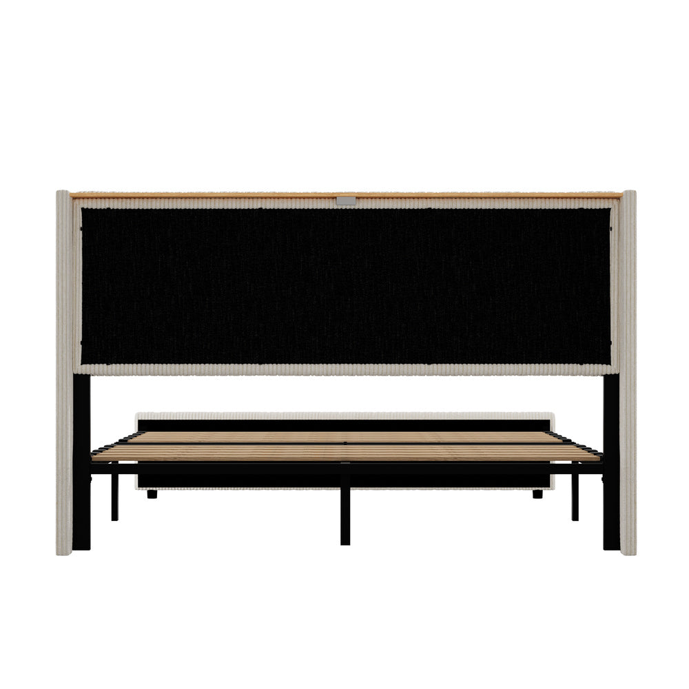 Double Bed Frame With LED Storage 202x144x102cm