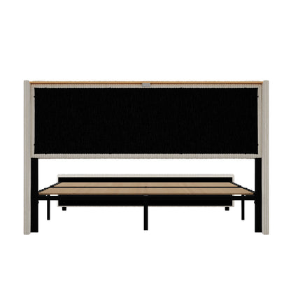 Double Bed Frame With LED Storage 202x144x102cm
