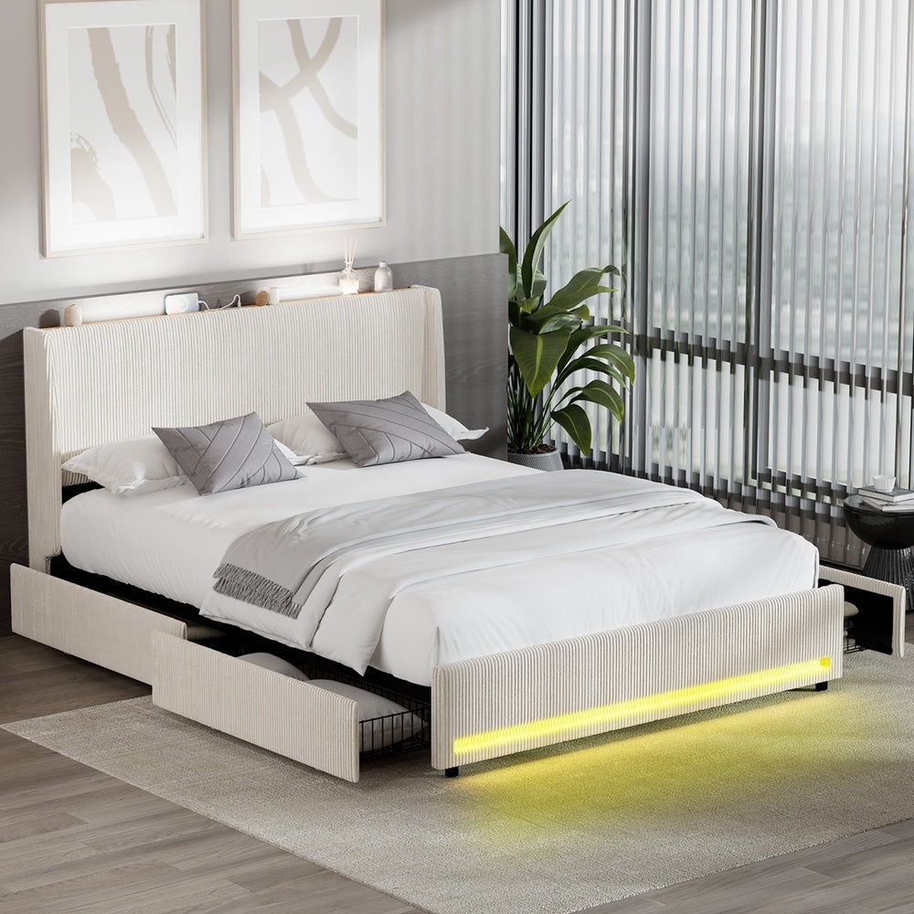 Queen Size Led Bed Frame 217x159x102cm