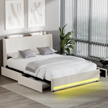Queen Size Led Bed Frame 217x159x102cm