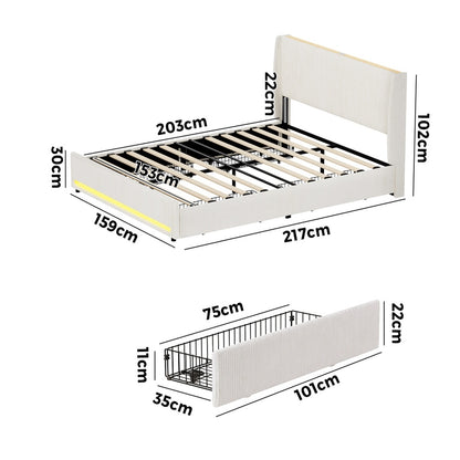 Queen Size Led Bed Frame 217x159x102cm
