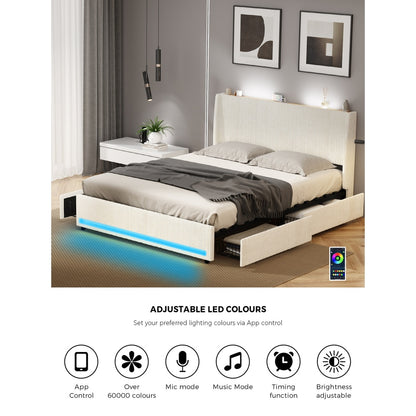 Queen Size Led Bed Frame 217x159x102cm