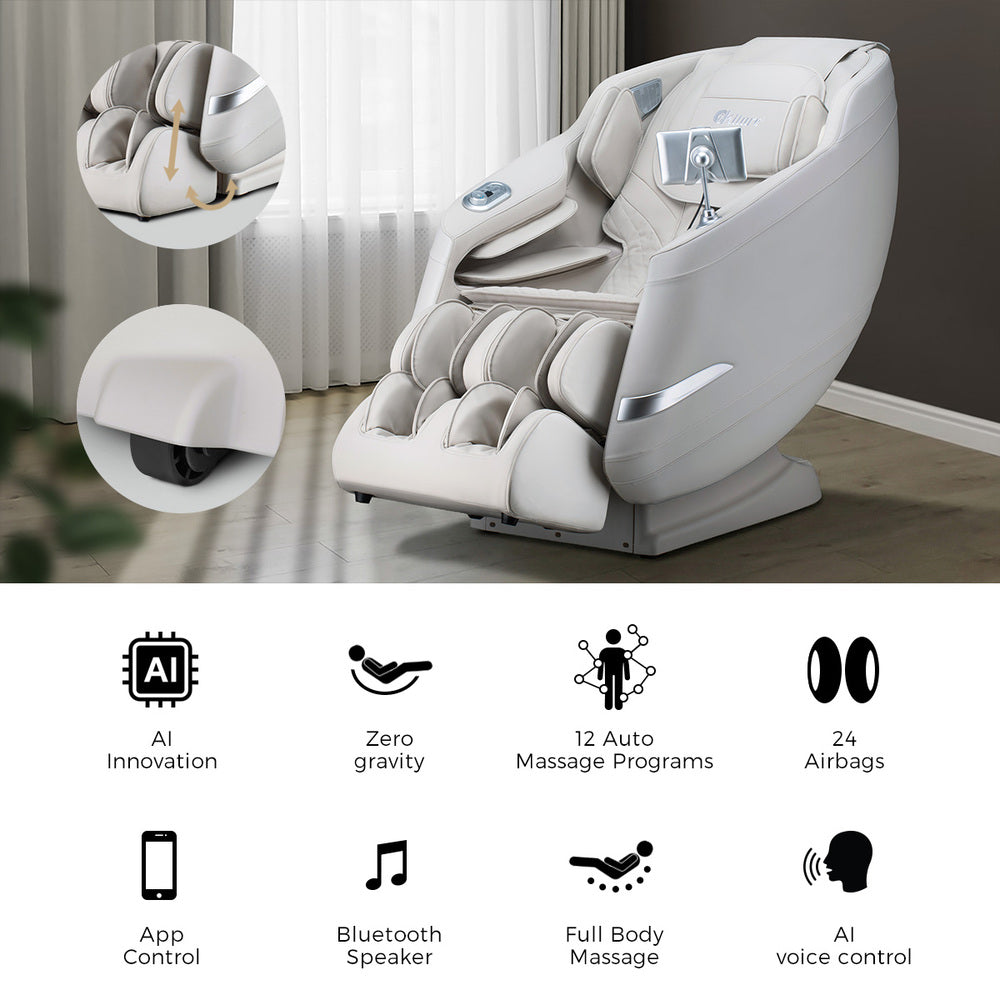 4D Massage Chair Electric Recliner SL Track Heated Beige