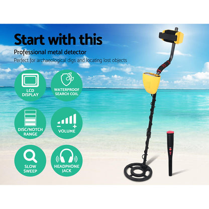 Metal Detector 180MM Deep Sensitive Water Resistant Pinpointer Treasure Hunter Yellow