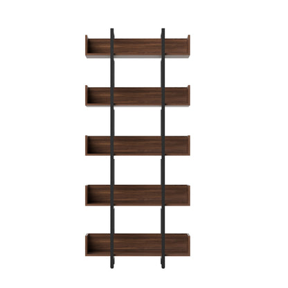  Bookshelf 5-Tier Bookcase Display Shelves Metal Storage Stand Rack Walnut