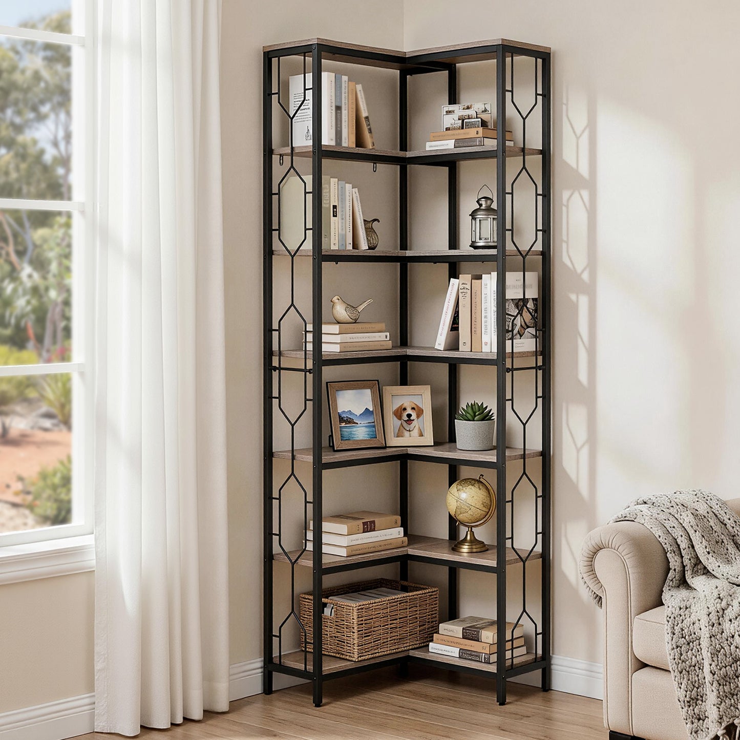 6-Tier Corner Bookshelf Oak Display Unit | HomeAndLiving