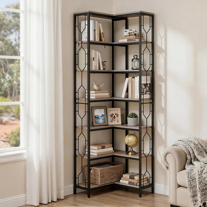 6-Tier Corner Bookshelf Oak Display Unit | HomeAndLiving