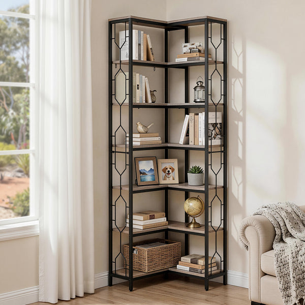  6-Tier Corner Bookshelf Oak Display Unit | HomeAndLiving