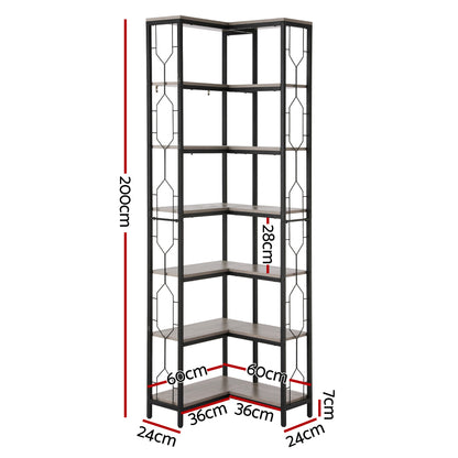 6-Tier Corner Bookshelf Oak Display Unit | HomeAndLiving - 3