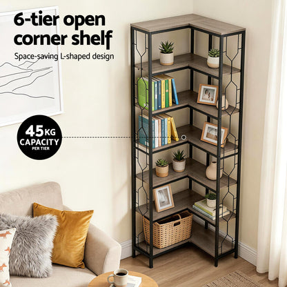 6-Tier Corner Bookshelf Oak Display Unit | HomeAndLiving - 5