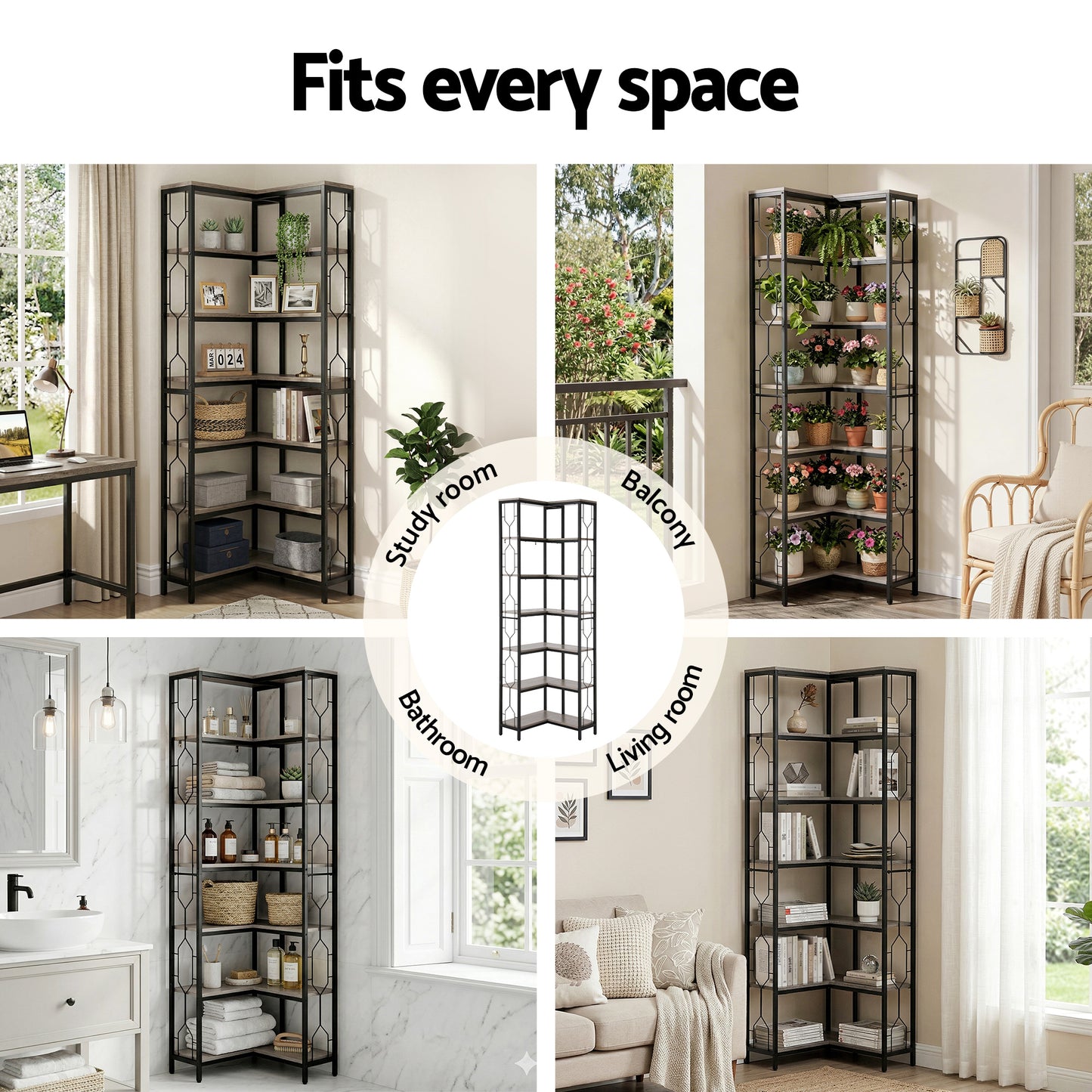 6-Tier Corner Bookshelf Oak Display Unit | HomeAndLiving - 8