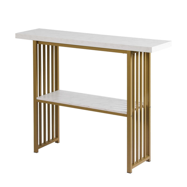  Modern White and Gold Marble Console Table Hallway Entryway Storage