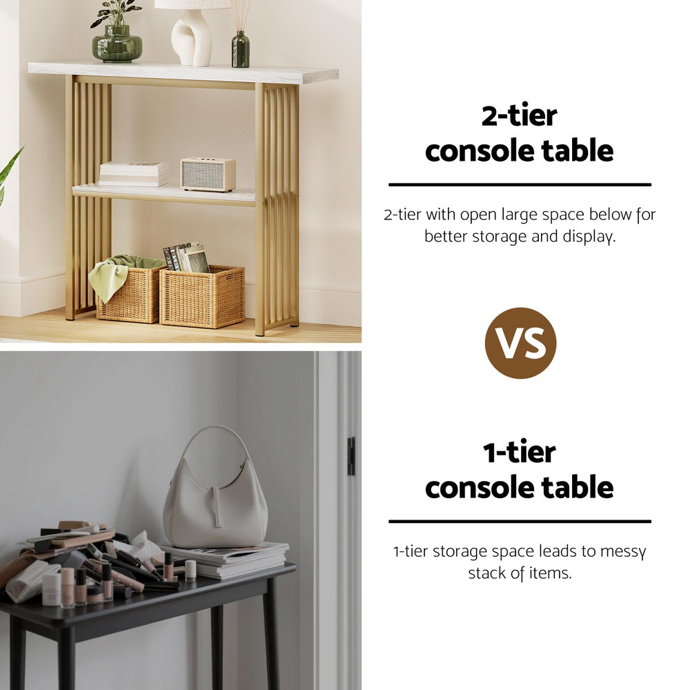 Modern White and Gold Marble Console Table Hallway Entryway Storage