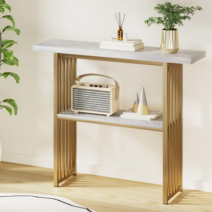 Modern White and Gold Marble Console Table Hallway Entryway Storage