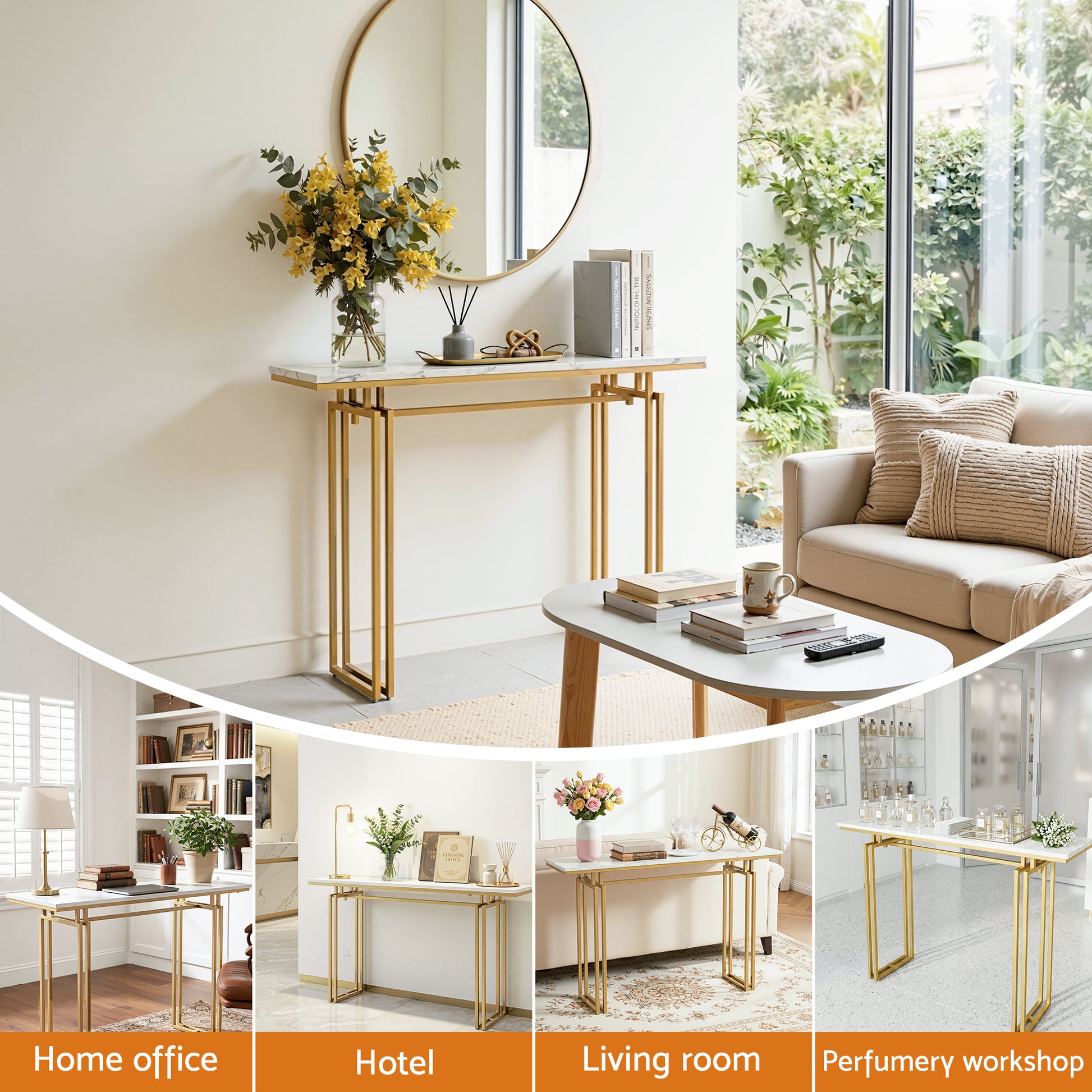 Marble Console Table White Gold 110cm | HomeAndLiving - 5