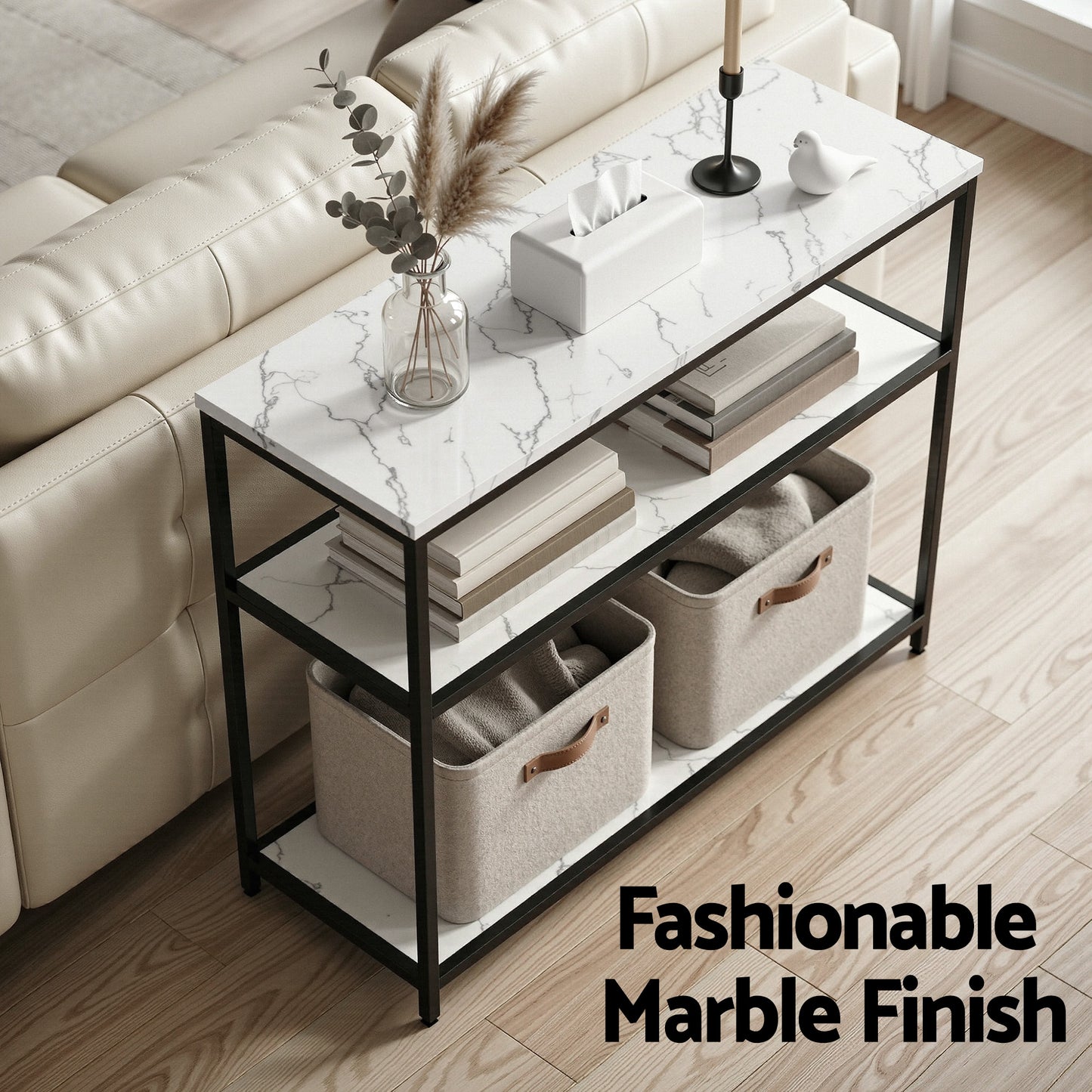 Marble Console Table 3-Tier 90cm White | HomeAndLiving - 5