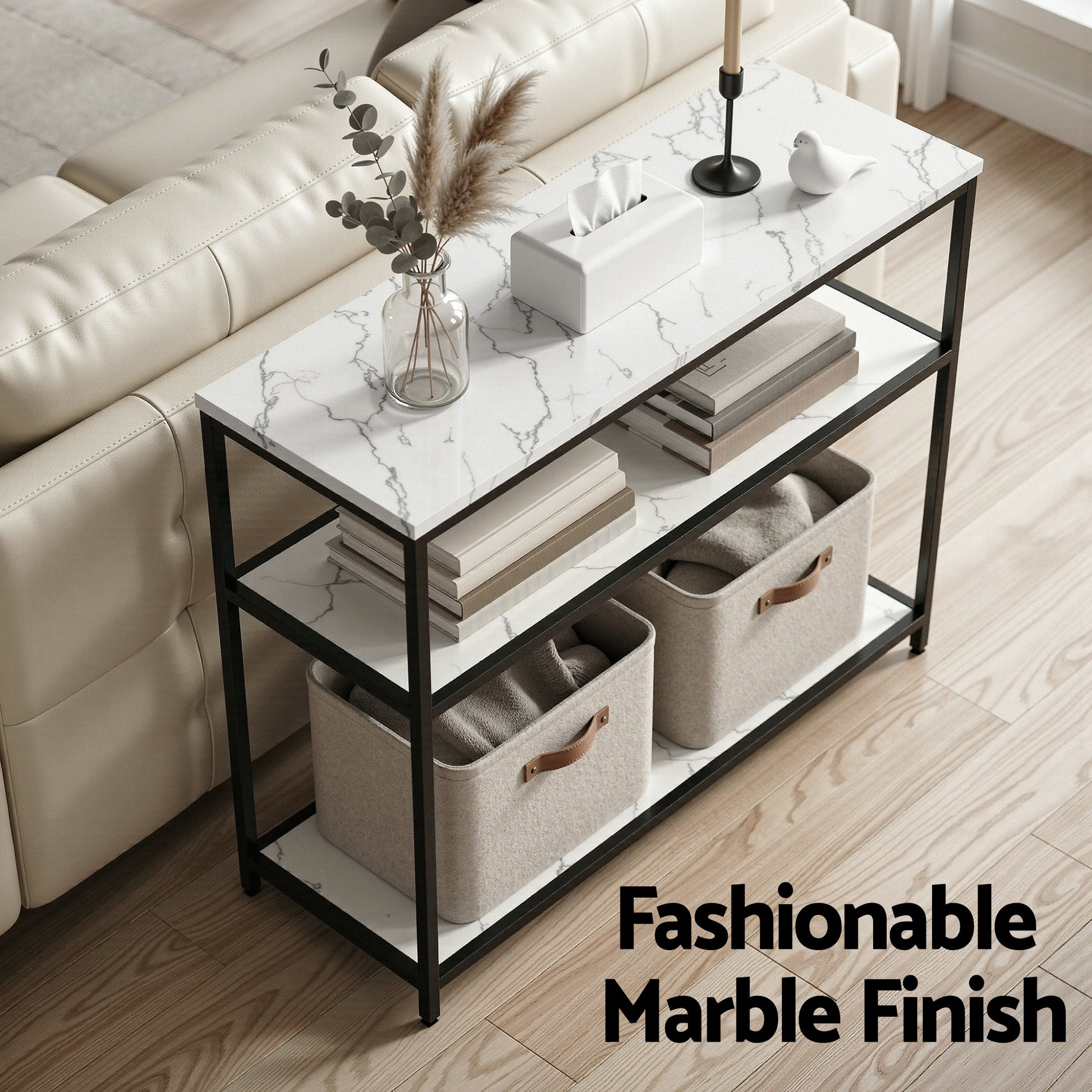 Marble Console Table 3-Tier 90cm White | HomeAndLiving - 5