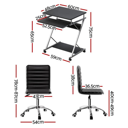 Computer Desk Office Set Black 60x48x75cm