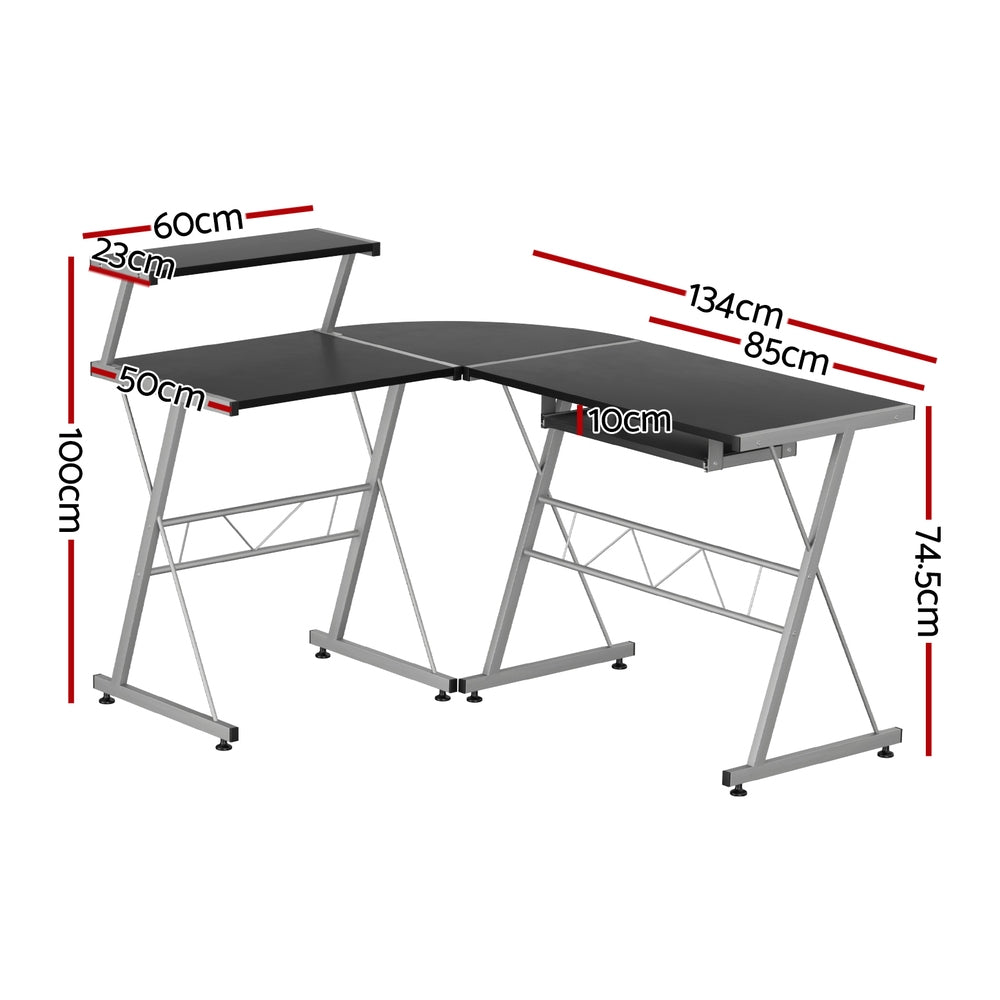 Computer Desk L-Shape Keyboard Tray Shelf Black