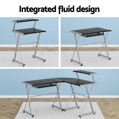 Computer Desk L-Shape Keyboard Tray Shelf Black