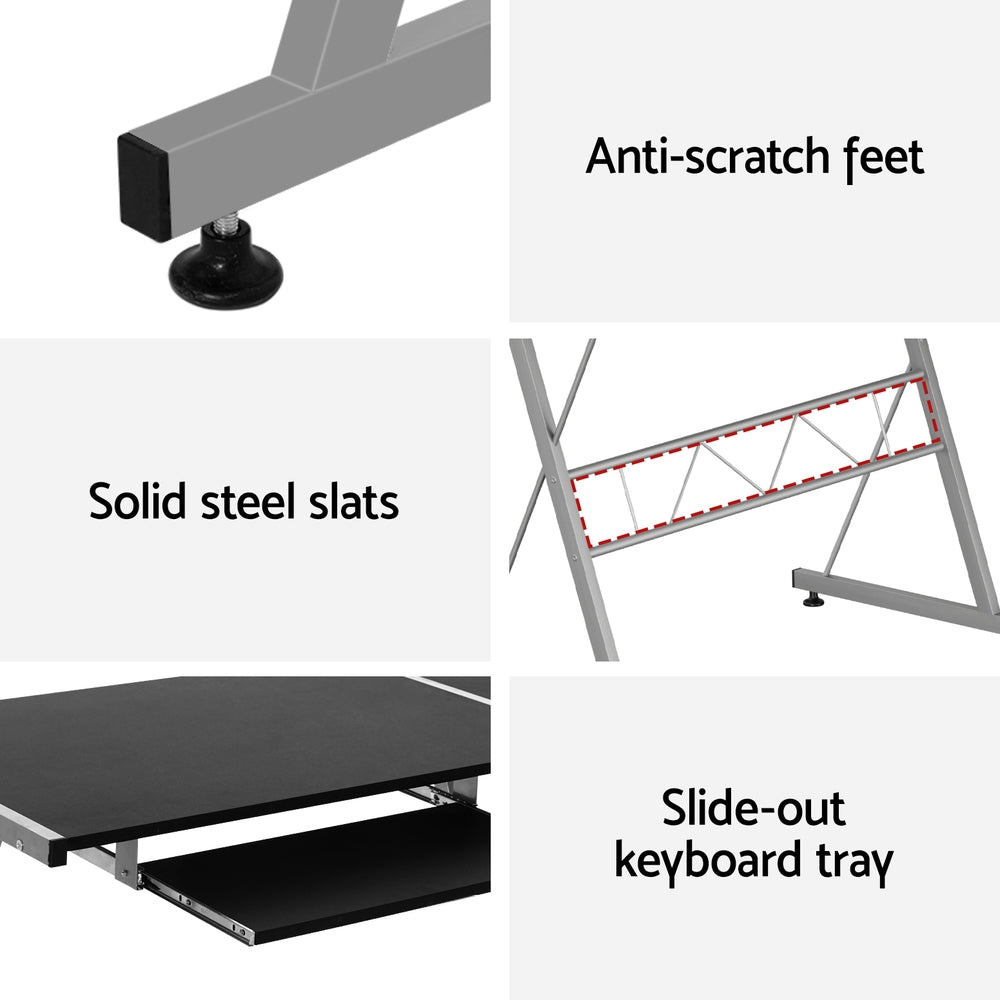 Computer Desk L-Shape Keyboard Tray Shelf Black